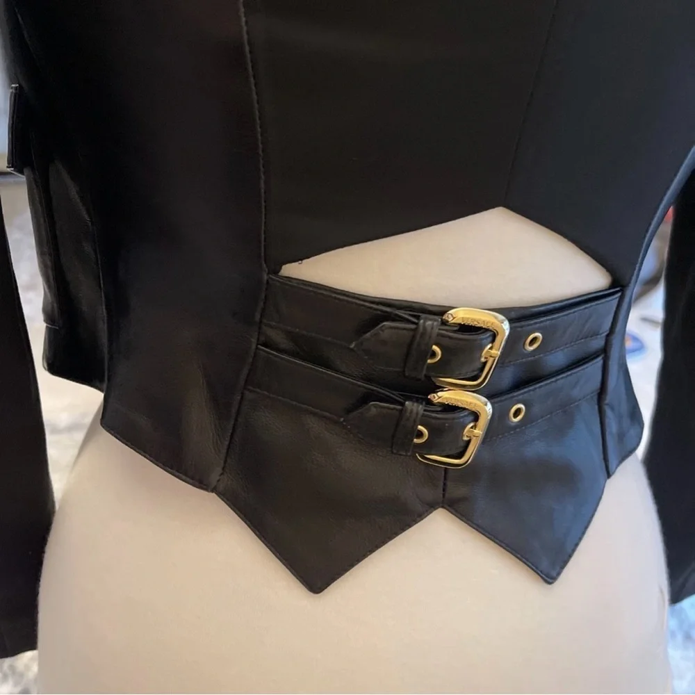 GIANNI VERSACE Leather Top Vest Jacket SZ40 Italy 6 USA Bolero 90s woman’s black - Picture 4 of 16